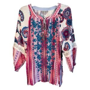 John Mark Womens Size Medium Pink Floral Boho Tunic‎ NWT